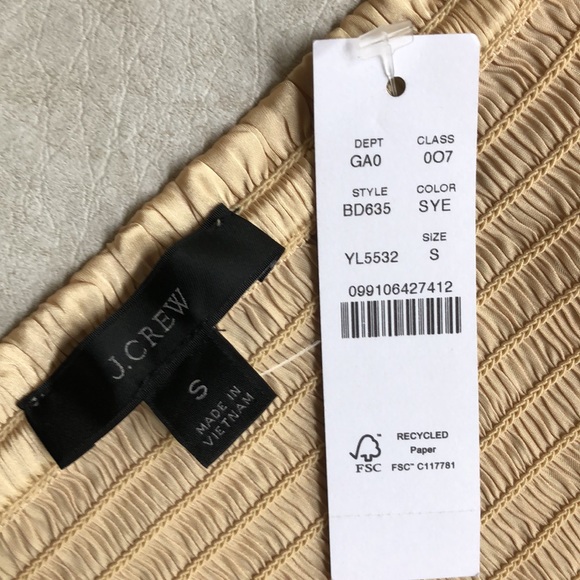 J Crew Smocked Square Neck Featherweight Satin Top Pale Soft Yellow Size S - Picture 9 of 12